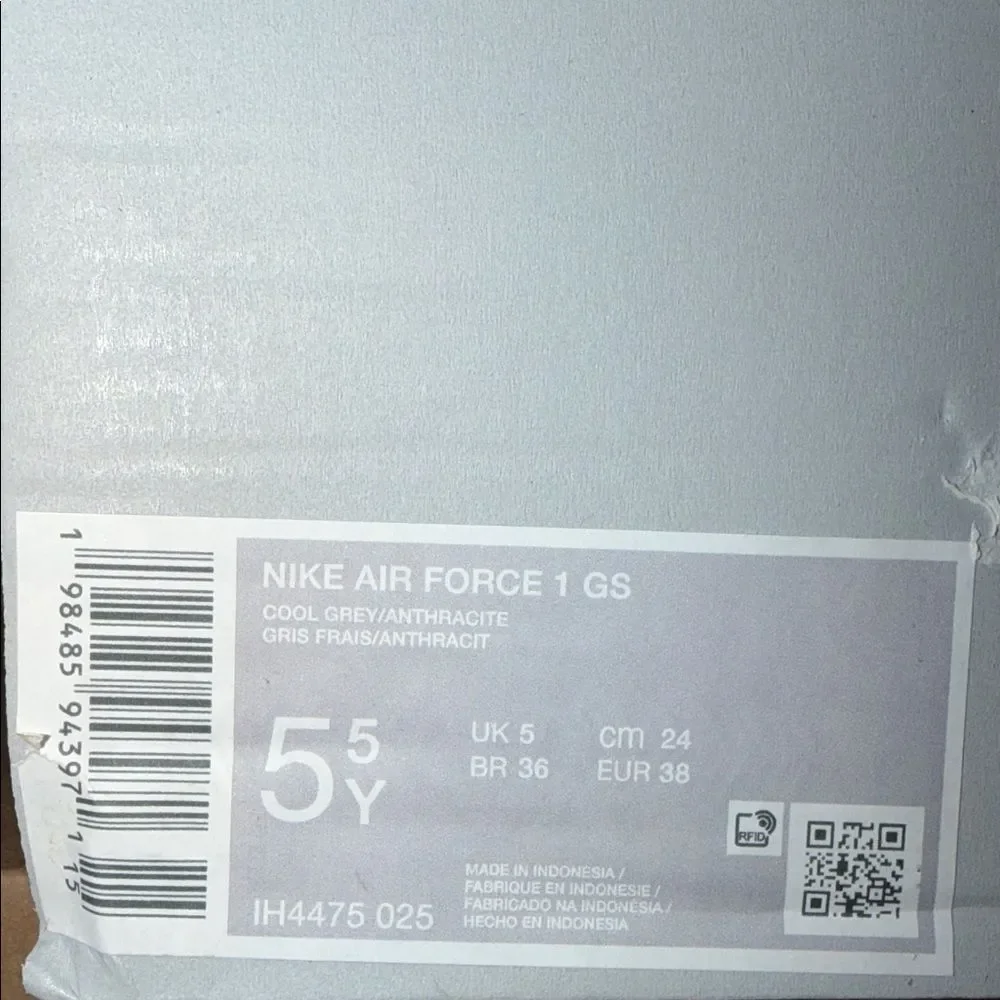 Nike Air Force 1 GS Cool Grey IH4475-025 Size 5.5Y